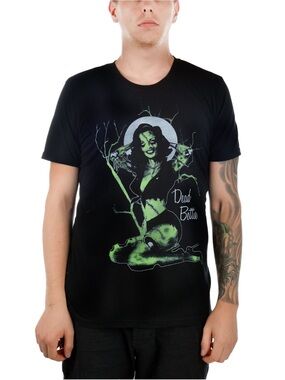 Too Fast Black Tee with Neon Green 'Dead Bettie' Pinup Graphic